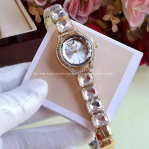 Ladies party stone watch-Golden white