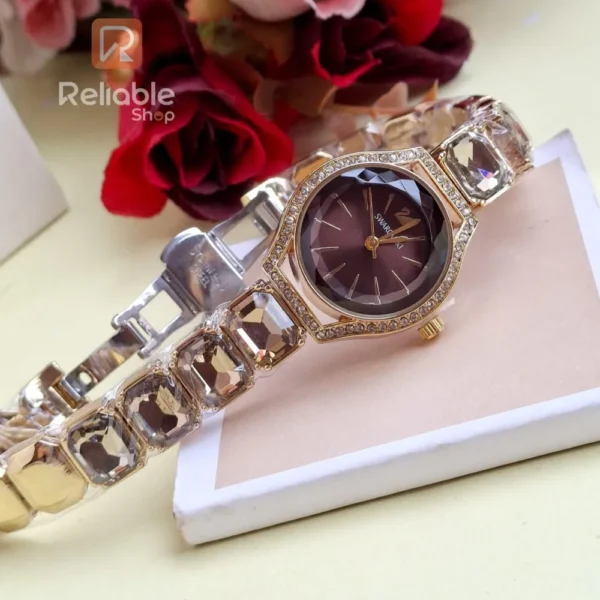 Ladies party stone watch-Golden coffee color - Image 2