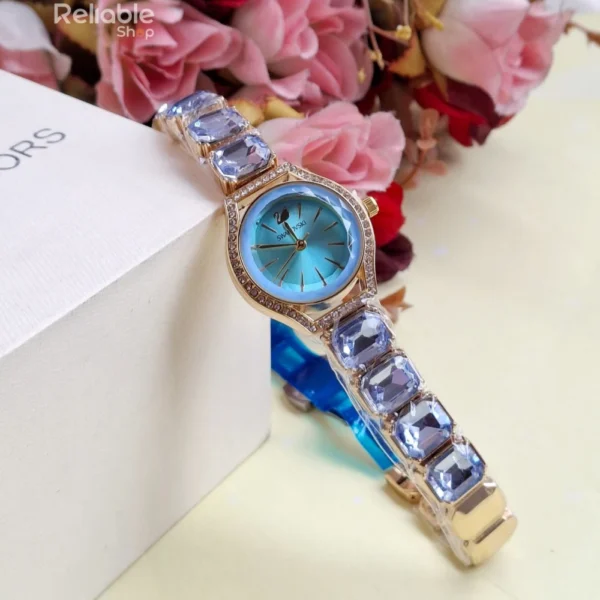 Ladies party stone watch-Golden sky blue - Image 2
