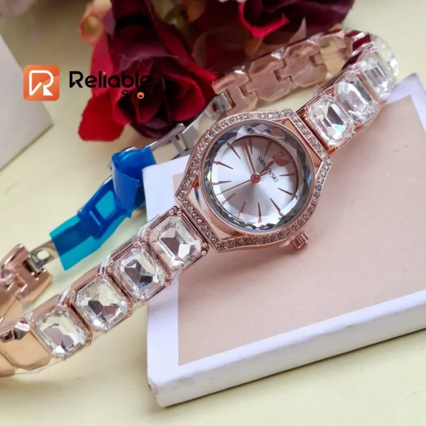 Ladies party stone watch-Rose gold white - Image 2