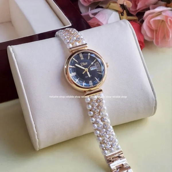 pearl ladies watch-Golden Black - Image 2