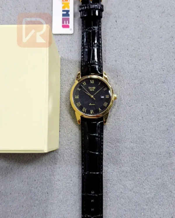 SKMEI 9058 Business Quartz Men Waterproof Leather Strap Watch-black - Image 2