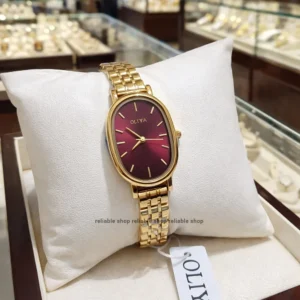 Oliya 2015 ladies Watch – Gold Chain Maroon Dial