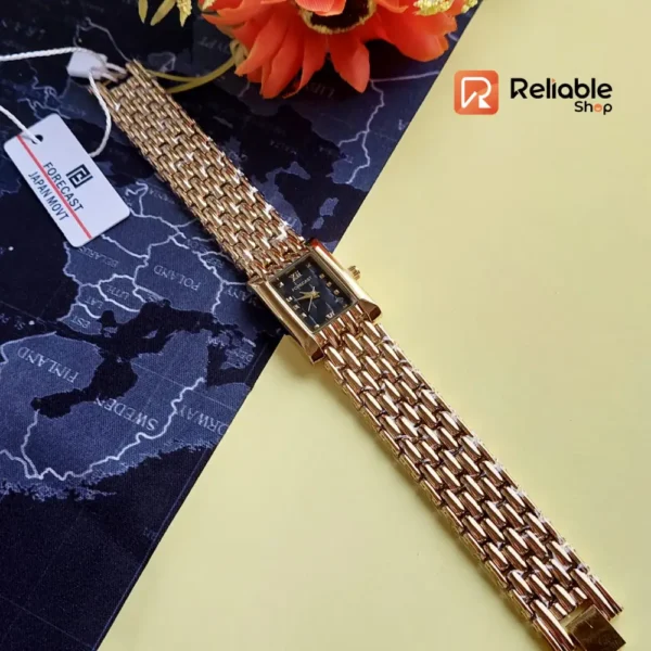 Forecast Square Female Wrist Watch- Golden Black - Image 3