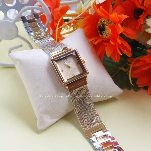 GUESS-AA Square Female Wrist Watch-Two tone Golden - Image 2