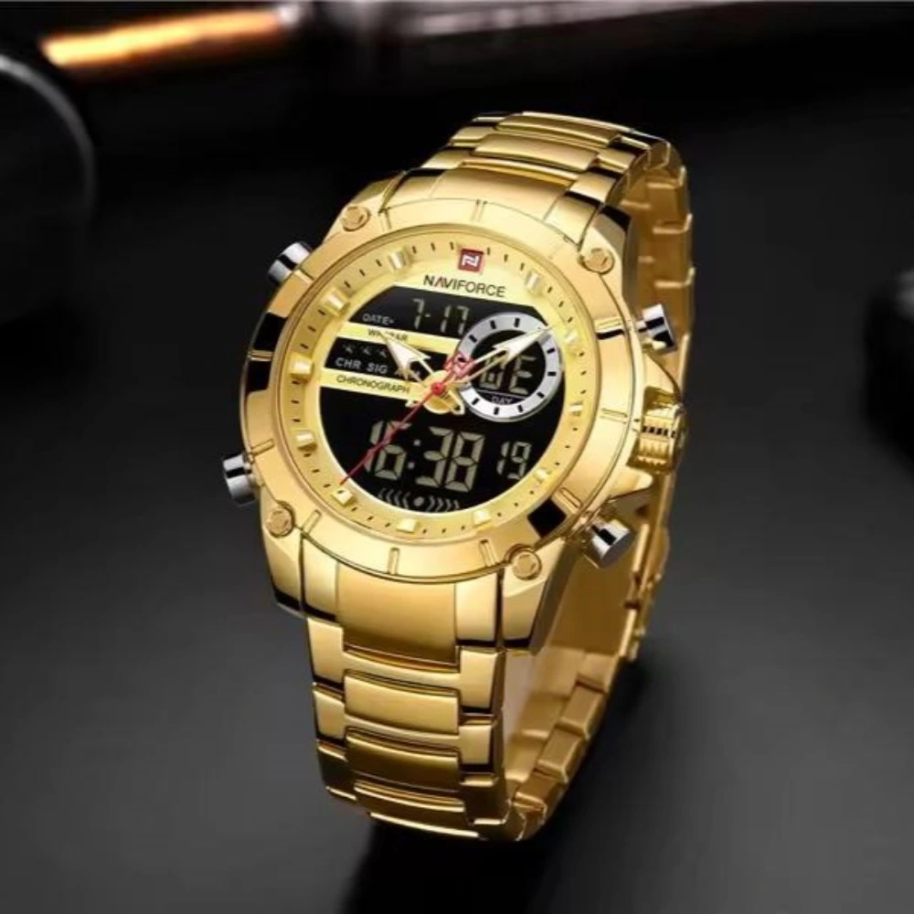 1773299250551_hb227285576714b6a830095d17cfaed4fv.jpg_960x960q80 (1) NAVIFORCE NF9163 Stainless Steel Dual Time Wrist Watch For Men - Golden - Image 1