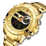 NAVIFORCE NF9163 Stainless Steel Dual Time Wrist Watch For Men - Golden - Image 3