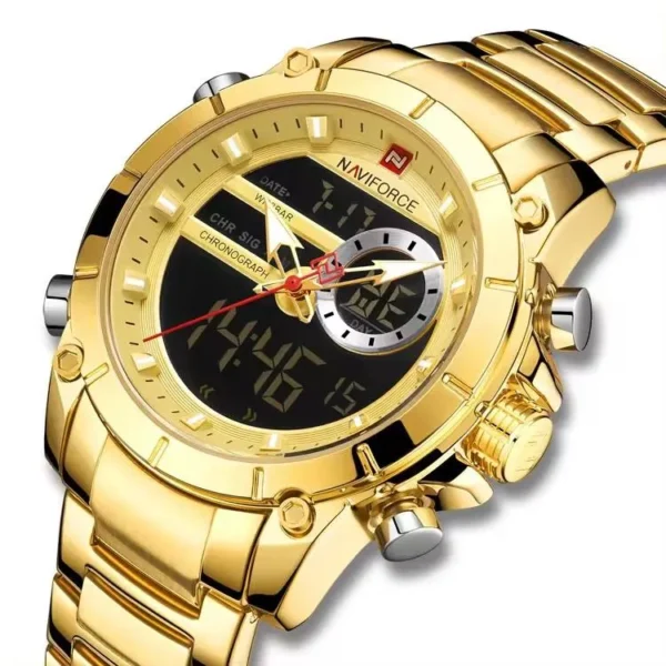 NAVIFORCE NF9163 Stainless Steel Dual Time Wrist Watch For Men - Golden - Image 3