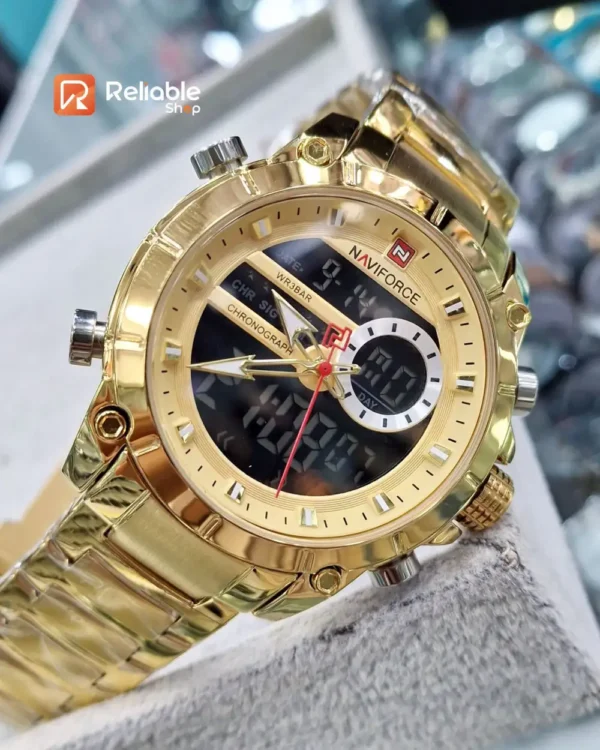 NAVIFORCE NF9163 Stainless Steel Dual Time Wrist Watch For Men - Golden - Image 2