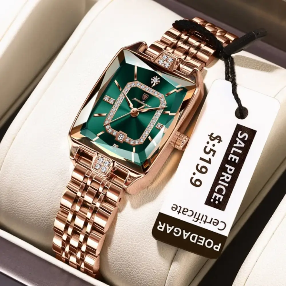 E7_8E_AB_E9_87_91_E7_BB_BF-3 (1) Poedagar 785 Ladies Watch - Rose green - Image 1