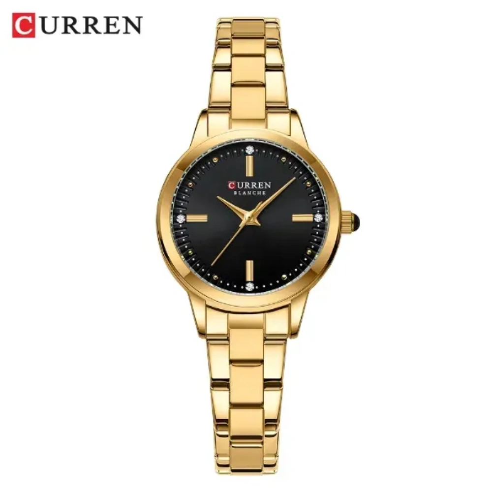 curren-9094-gold-black-1 (1) CURREN 9094 Exclusive Quartz Ladies Watch -Golden black - Image 1