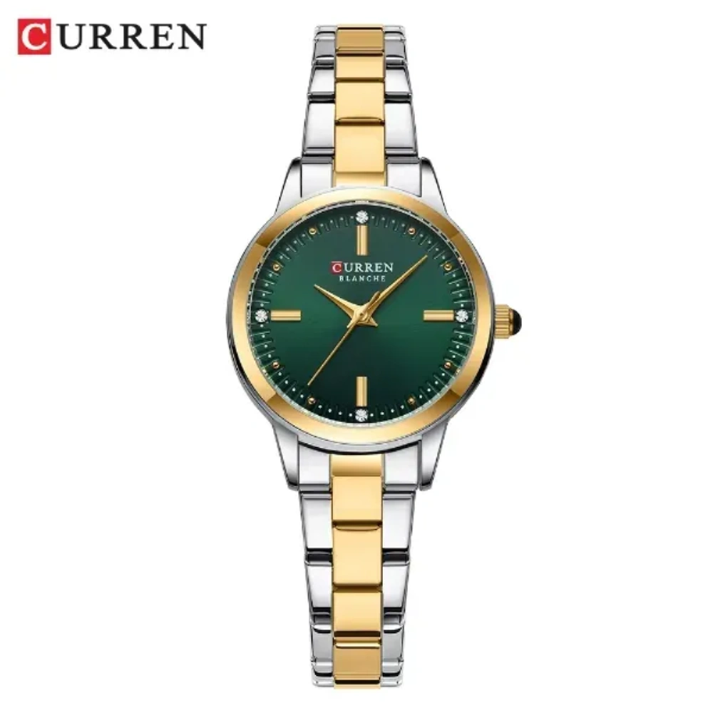 curren-9094-silver-green-1 (1) CURREN 9094 Exclusive Quartz Ladies Watch -Two tone green - Image 1