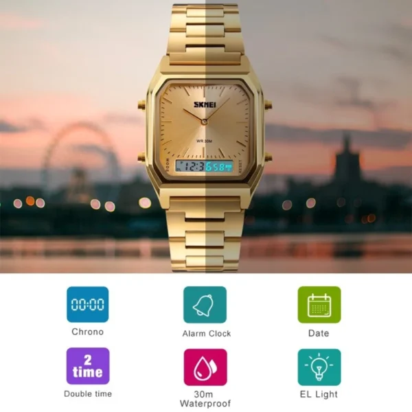 Skmei 1220 Dual Display Digital Watch-Golden - Image 3